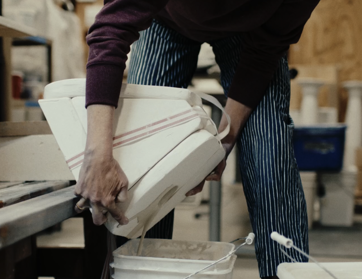 Timea Tihanyi emptying the slip casting mold